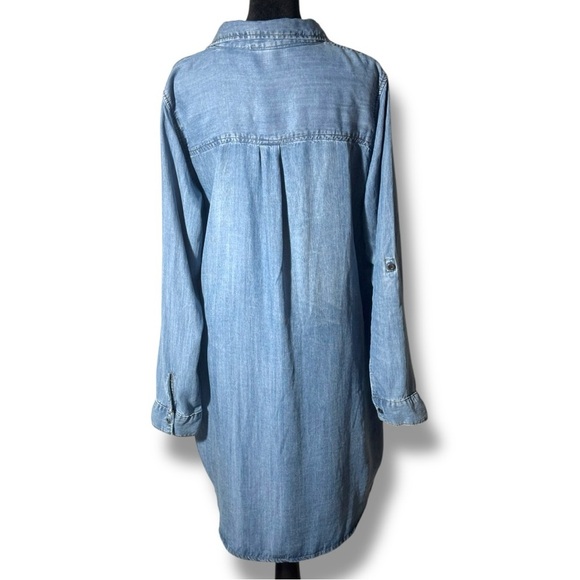Velvet Heart NWT Blue Denim Cuffed Sleeve Collared Loose V-Neck Mini Shirt Dress - Picture 5 of 16